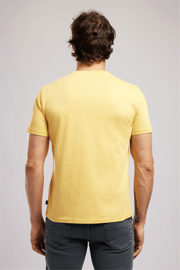 Londonlogo Erkek Regular Fit %100 Pamuk Baskılı Bisiklet Yaka T-Shirt Sarı