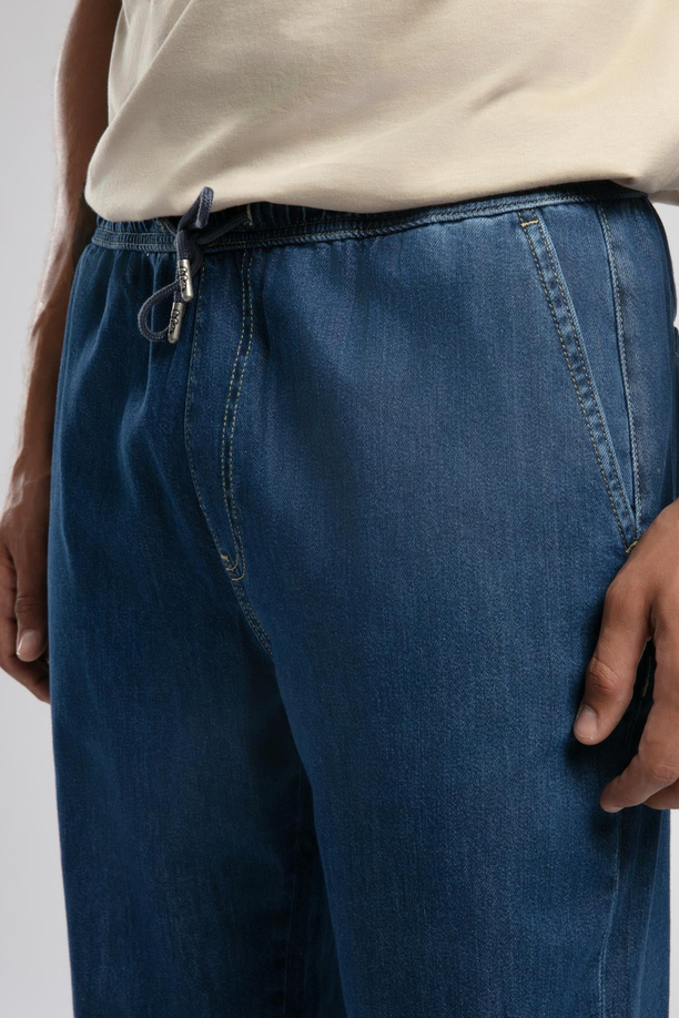 Loose Orta Bel Düz Kesim Düz Paça Mavi Erkek Jean Pantolon