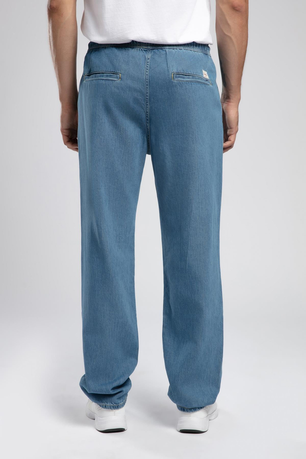 Loose Orta Bel Düz Kesim Düz Paça Mavi Erkek Jean Pantolon