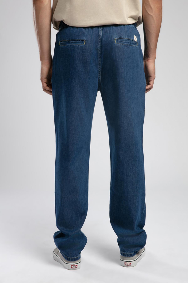 Loose Orta Bel Düz Kesim Düz Paça Mavi Erkek Jean Pantolon