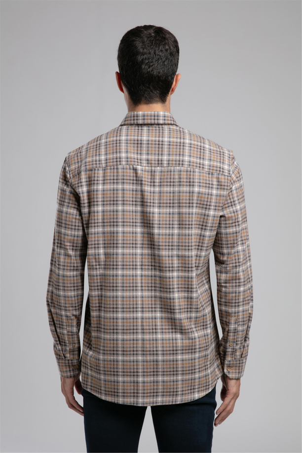 Lorse Erkek Dokuma Uzun Kol Gömlek Bej Ekose