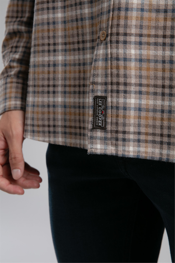 Lorse Erkek Dokuma Uzun Kol Gömlek Bej Ekose