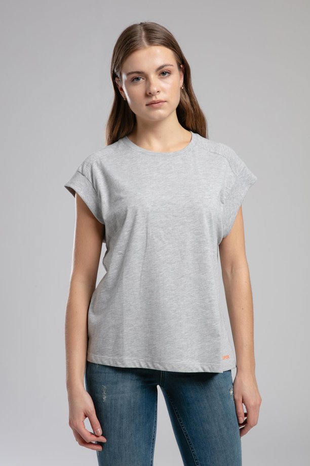 Losea Kadın %100 Pamuk O Yaka T-Shirt Gri Melanj