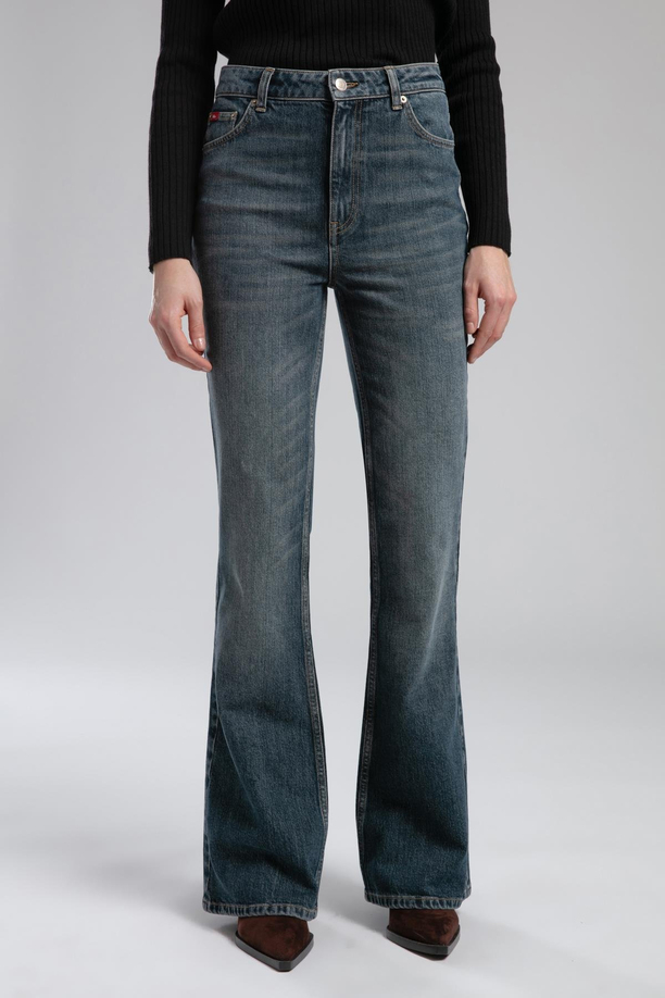 Luna Yüksek Bel İspanyol Paça Kesim Geniş Paça Easter Juniper Kadın Jean Pantolon