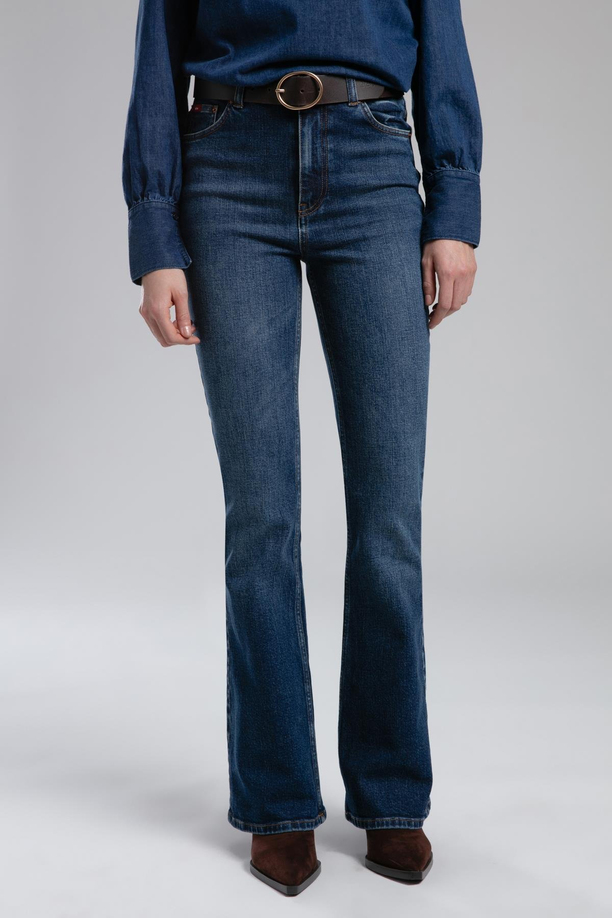 Luna Yüksek Bel İspanyol Paça Kesim Geniş Paça Eddie Dark Kadın Jean Pantolon