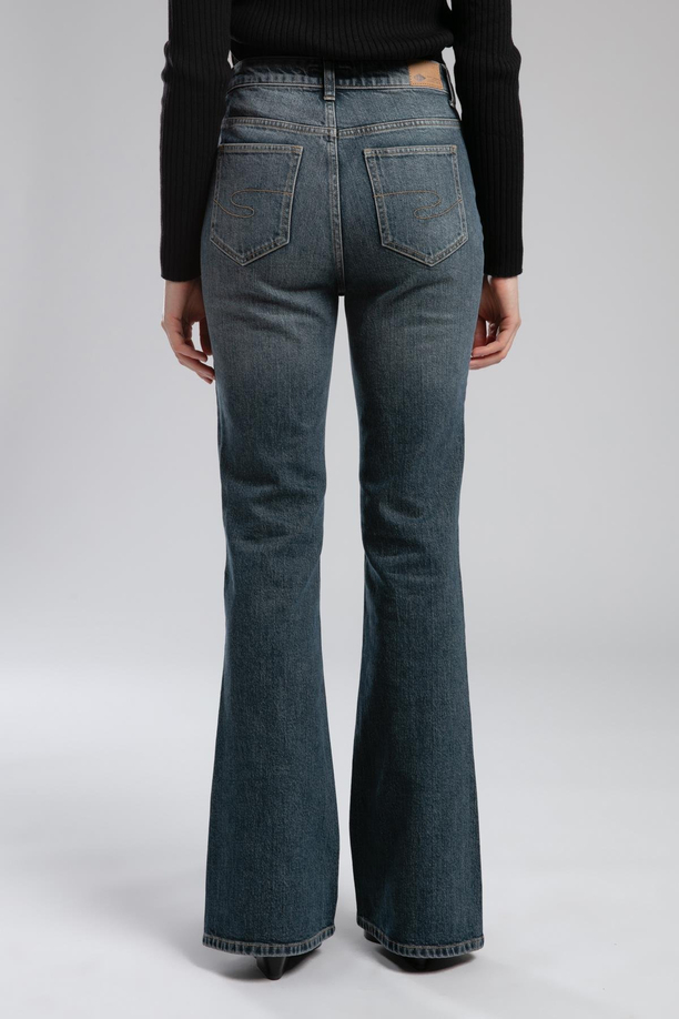 Luna Yüksek Bel İspanyol Paça Kesim Geniş Paça Easter Juniper Kadın Jean Pantolon