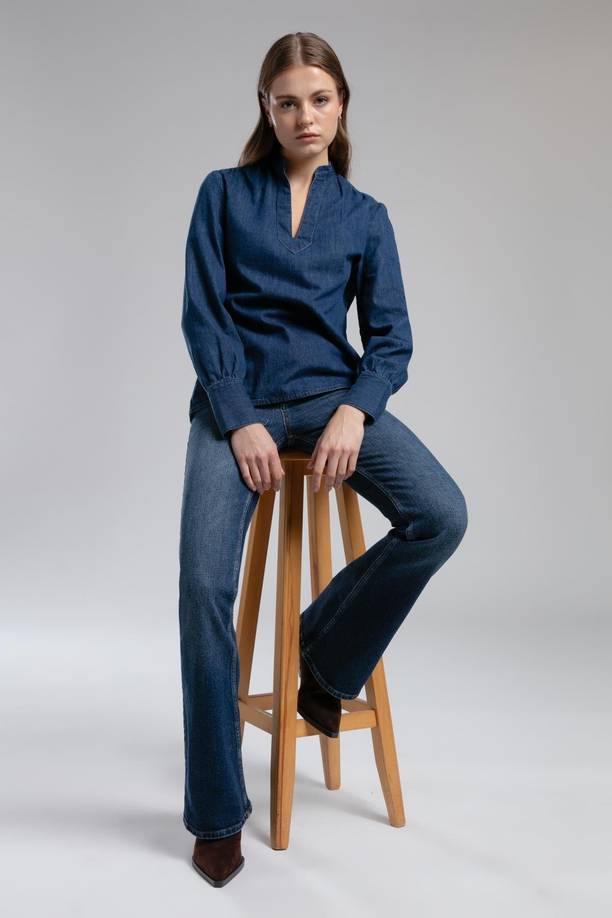 Luna Yüksek Bel İspanyol Paça Kesim Geniş Paça Eddie Dark Kadın Jean Pantolon