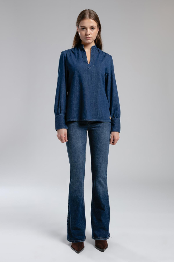 Luna Yüksek Bel İspanyol Paça Kesim Geniş Paça Eddie Dark Kadın Jean Pantolon