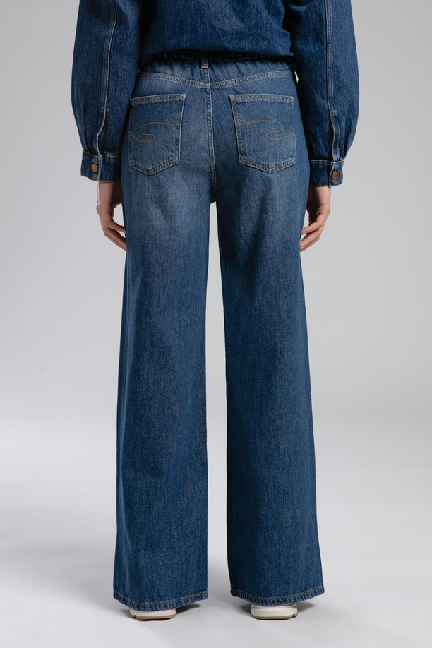 Maldiv Yüksek Bel Geniş Paça Kesim Geniş Paça Mavi Kadın Jean Pantolon