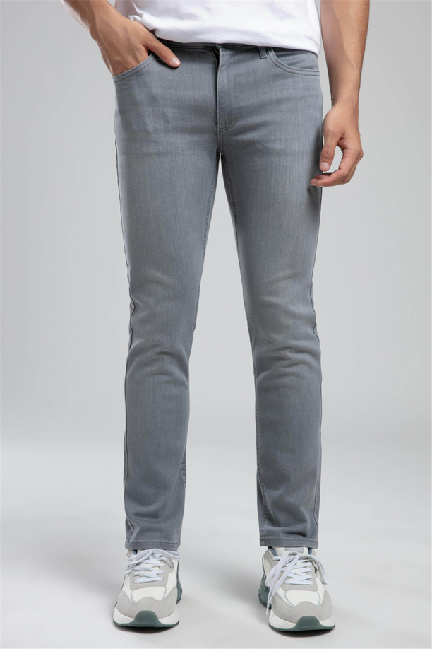 Marco Normal Bel Dar Kesim Düz Paça Gri Erkek Jean Pantolon