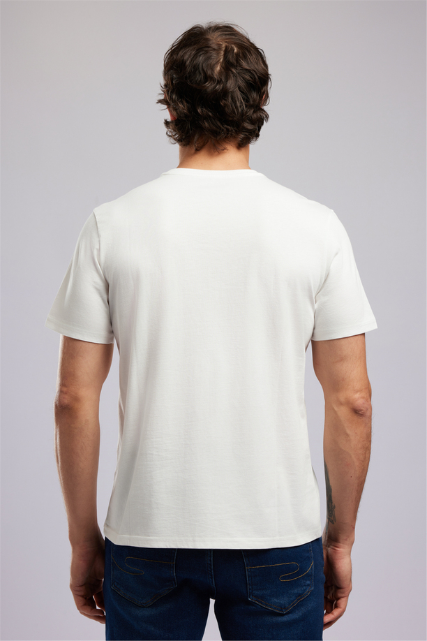 MARIANO Erkek Regular Fit %100 Pamuk Baskılı Bisiklet Yaka T-Shirt Beyaz