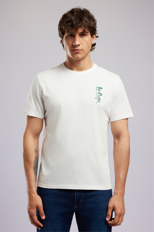 MARIANO Erkek Regular Fit %100 Pamuk Baskılı Bisiklet Yaka T-Shirt Beyaz