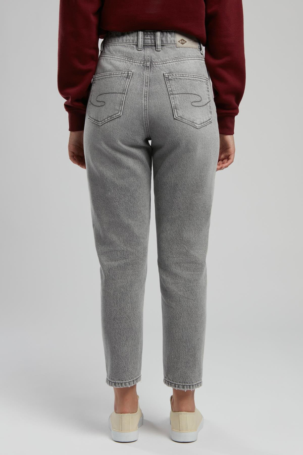 Marlyn Yüksek Bel Rahat Kesim Daralan Paça Gri Kadın Jean Pantolon