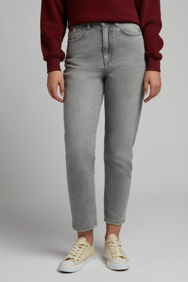 Marlyn Yüksek Bel Rahat Kesim Daralan Paça Gri Kadın Jean Pantolon