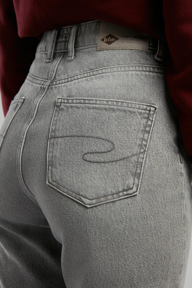 Marlyn Yüksek Bel Rahat Kesim Daralan Paça Gri Kadın Jean Pantolon