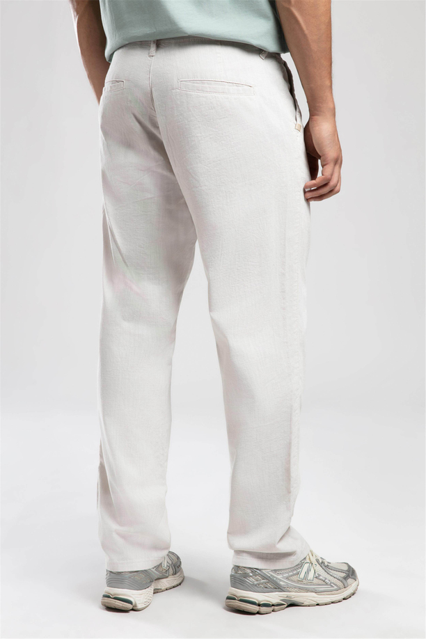 Matteo Orta-Yüksek Bel Bol Düz Kesim Düz Paça %100 Pamuk Ekru Erkek Pantolon