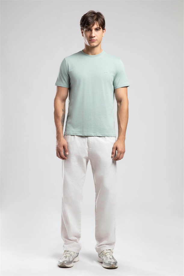 Matteo Orta-Yüksek Bel Bol Düz Kesim Düz Paça %100 Pamuk Ekru Erkek Pantolon