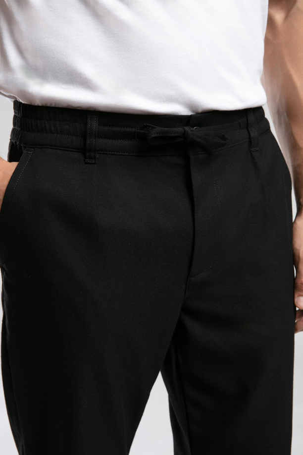 Matteos Orta-Yüksek Bel Bol Düz Kesim Düz Paça Siyah Erkek Pantolon