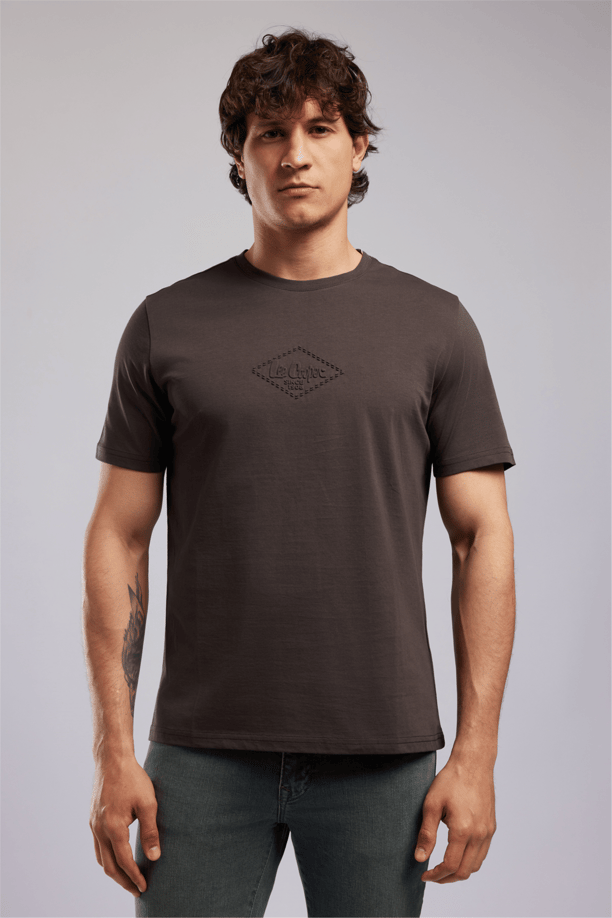 MATTIAS Erkek Regular Fit %100 Pamuk Baskılı Bisiklet Yaka T-Shirt Kahverengi