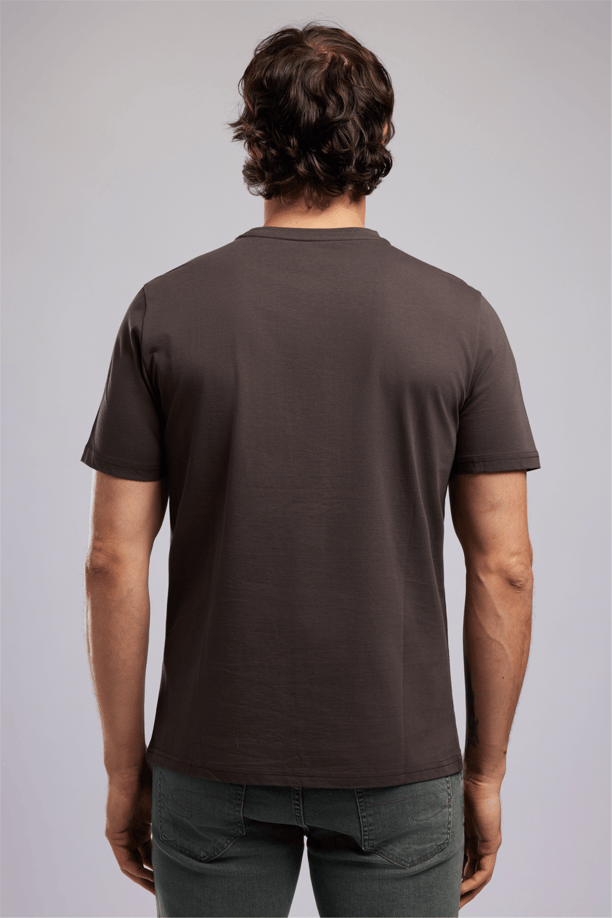 MATTIAS Erkek Regular Fit %100 Pamuk Baskılı Bisiklet Yaka T-Shirt Kahverengi