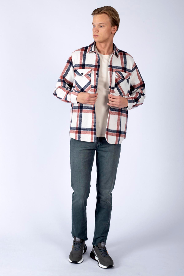 Moses Erkek Dokuma U.Kol Gömlek Tarçın-Lacivert Ekose 