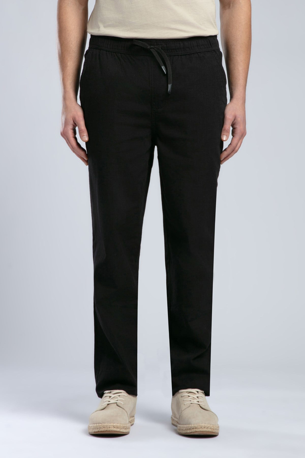 New Erkek Regular Straight Fit Pantolon Siyah