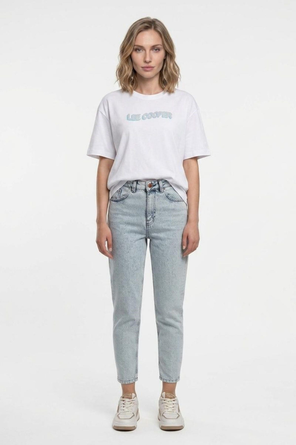 NEW Kadın Oversize Baskılı Bisiklet Yaka T-Shirt Beyaz