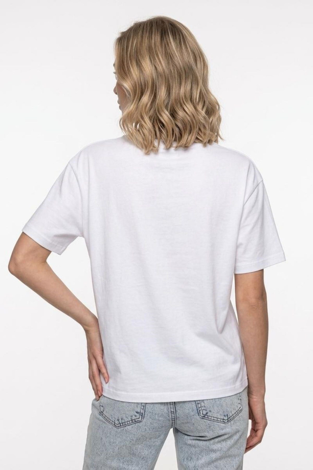 NEW Kadın Oversize Baskılı Bisiklet Yaka T-Shirt Beyaz