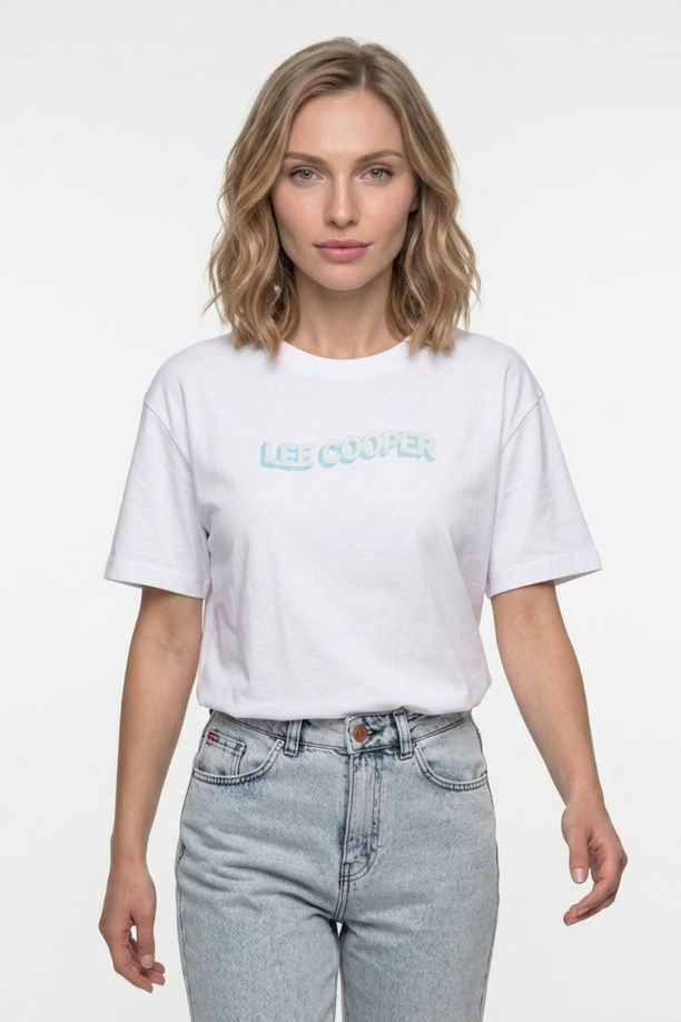 NEW Kadın Oversize Baskılı Bisiklet Yaka T-Shirt Beyaz