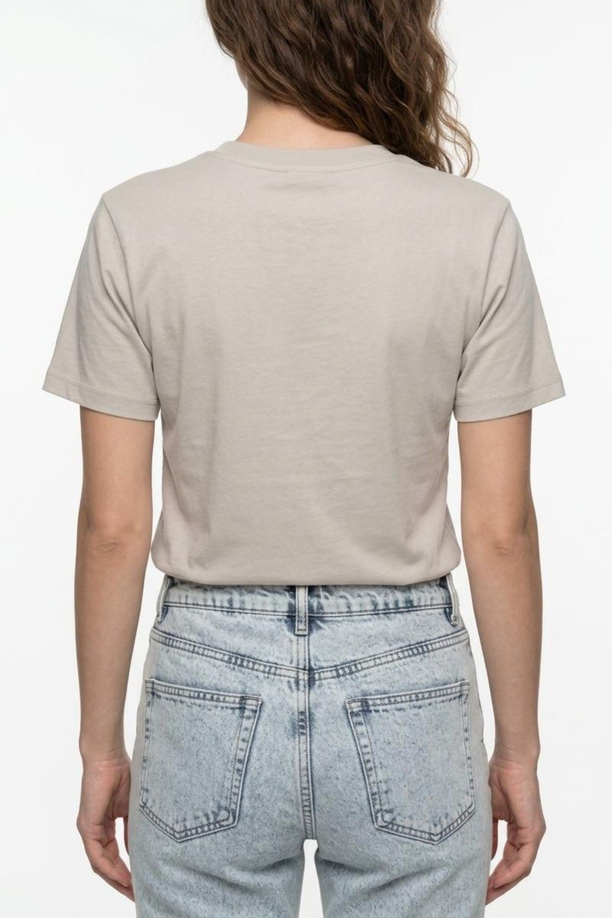 NEW Kadın Oversize Baskılı Bisiklet Yaka T-Shirt Taş