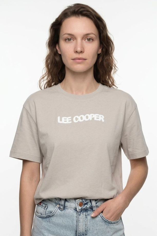 NEW Kadın Oversize Baskılı Bisiklet Yaka T-Shirt Taş