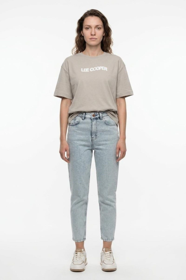 NEW Kadın Oversize Baskılı Bisiklet Yaka T-Shirt Taş