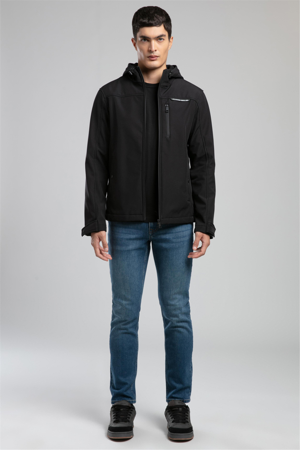 New Neron Erkek Kapüşonlu Mont Siyah