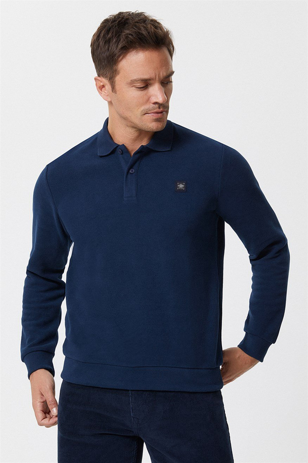 Newblend Erkek Polo Yaka Sweatshirt A.Lacivert