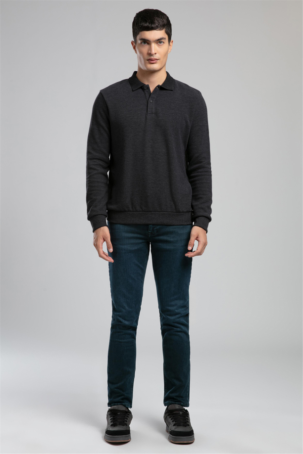 Newblend Erkek Polo Yaka Sweatshirt Antrasit