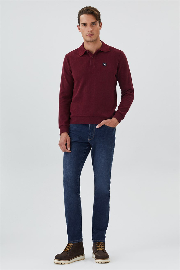 Newblend Erkek Polo Yaka Sweatshirt Bordo