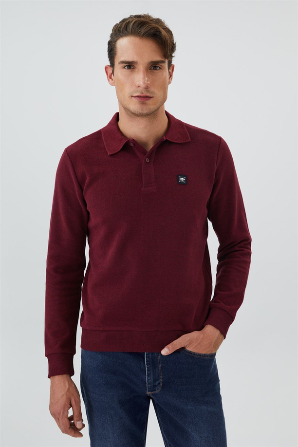 Newblend Erkek Polo Yaka Sweatshirt Bordo