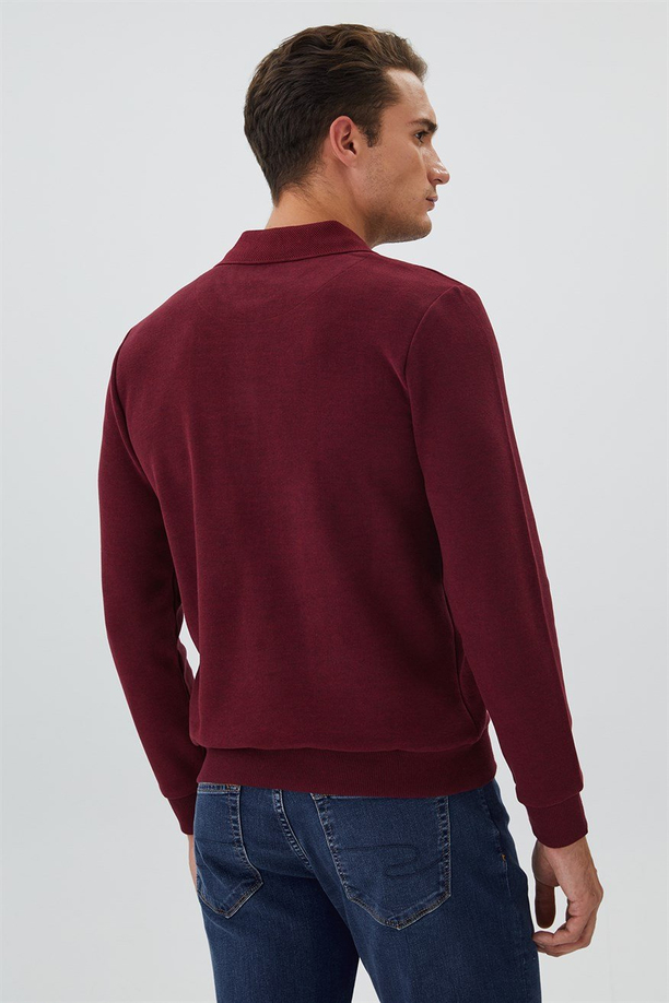 Newblend Erkek Polo Yaka Sweatshirt Bordo