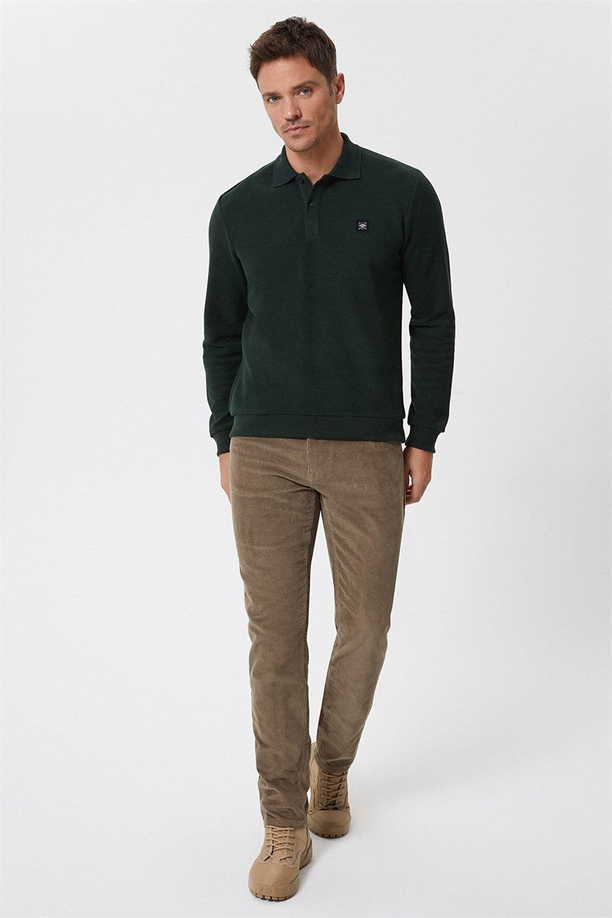 Newblend Erkek Polo Yaka Sweatshirt Yeşil