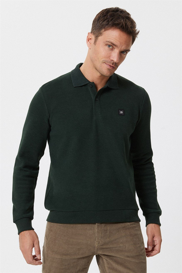 Newblend Erkek Polo Yaka Sweatshirt Yeşil