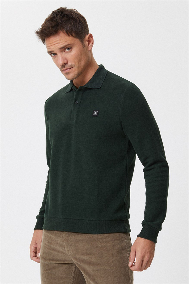 Newblend Erkek Polo Yaka Sweatshirt Yeşil