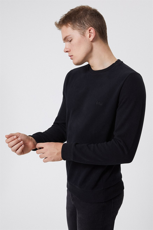 Newdwade Erkek O Yaka Sweatshirt Siyah