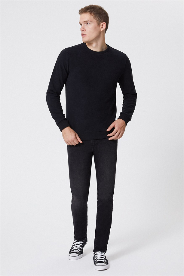 Newdwade Erkek O Yaka Sweatshirt Siyah