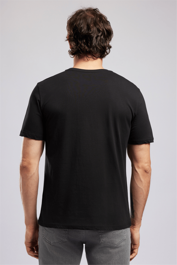 ORAK Erkek Regular Fit %100 Pamuk Baskılı Bisiklet Yaka T-Shirt Siyah