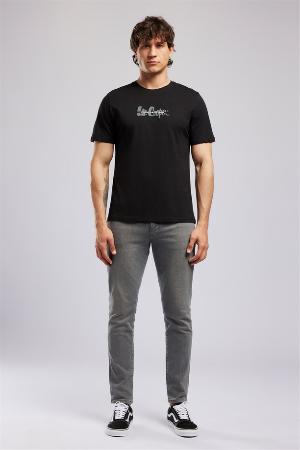 ORAK Erkek Regular Fit %100 Pamuk Baskılı Bisiklet Yaka T-Shirt Siyah