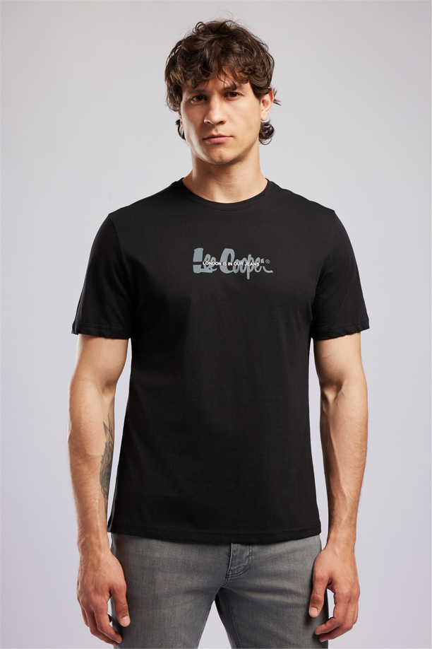 ORAK Erkek Regular Fit %100 Pamuk Baskılı Bisiklet Yaka T-Shirt Siyah