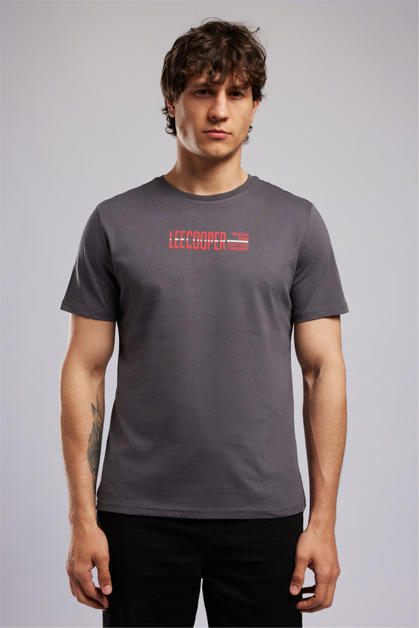 ORI Erkek Regular Fit %100 Pamuk Baskılı T-Shirt Gri