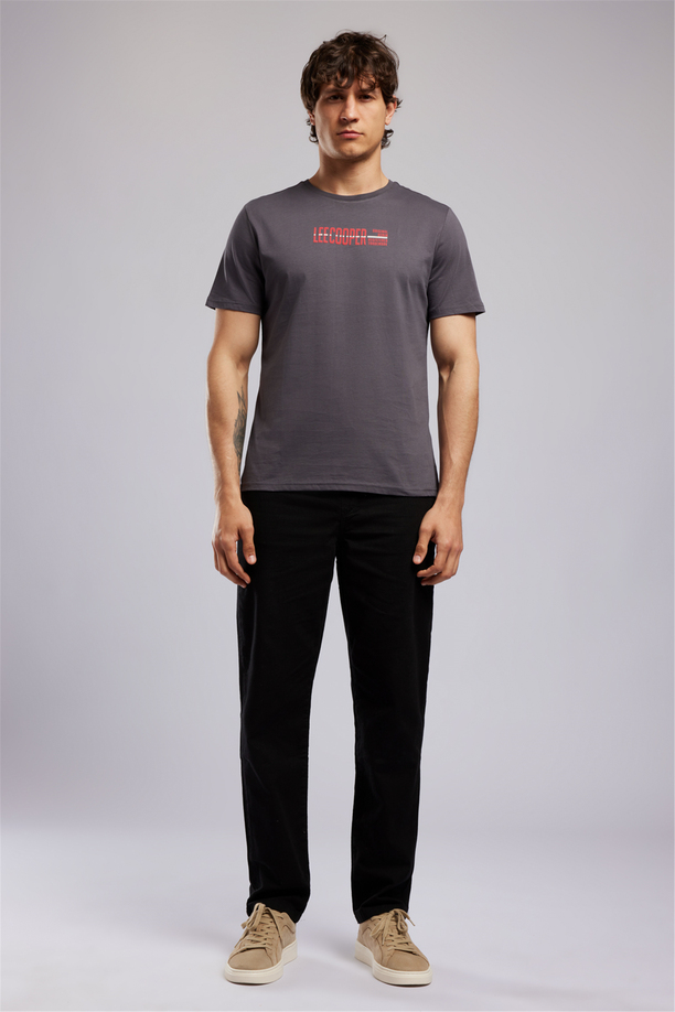 ORI Erkek Regular Fit %100 Pamuk Baskılı T-Shirt Gri