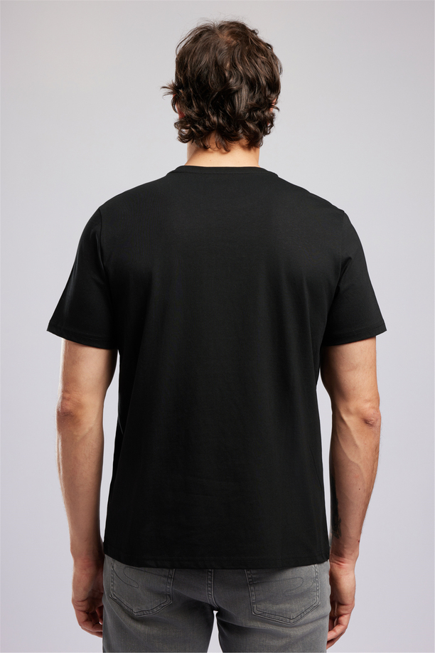 OSWALD Erkek Regular Fit %100 Pamuk Baskılı Bisiklet Yaka T-Shirt Siyah