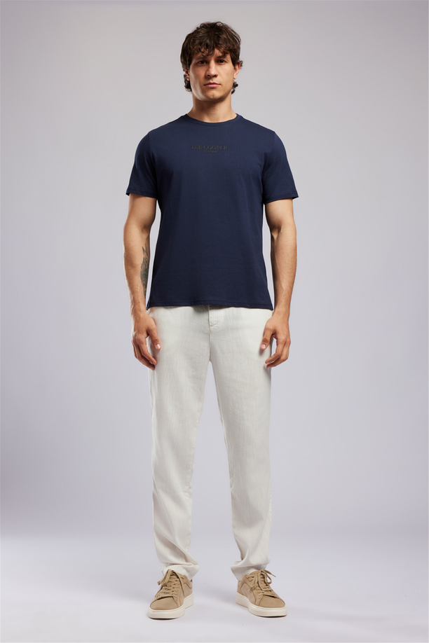 OSWALD Erkek Regular Fit %100 Pamuk Baskılı Bisiklet Yaka T-Shirt Mavi